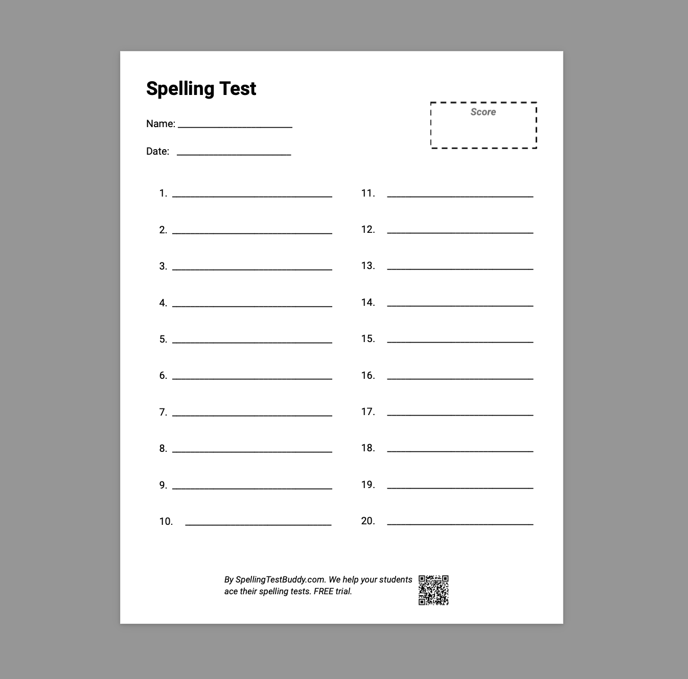 Spelling Words Test Maker